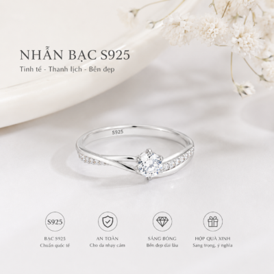 Nhẫn bạc S925 tinh tế, sang trọng, bền đẹp và an toàn cho da.