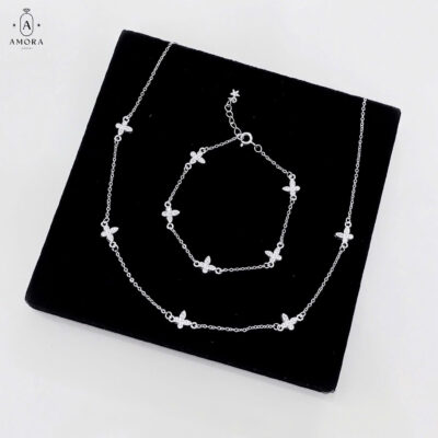 Lắc Chân Bạc Cỏ 4 Lá Đính Đá